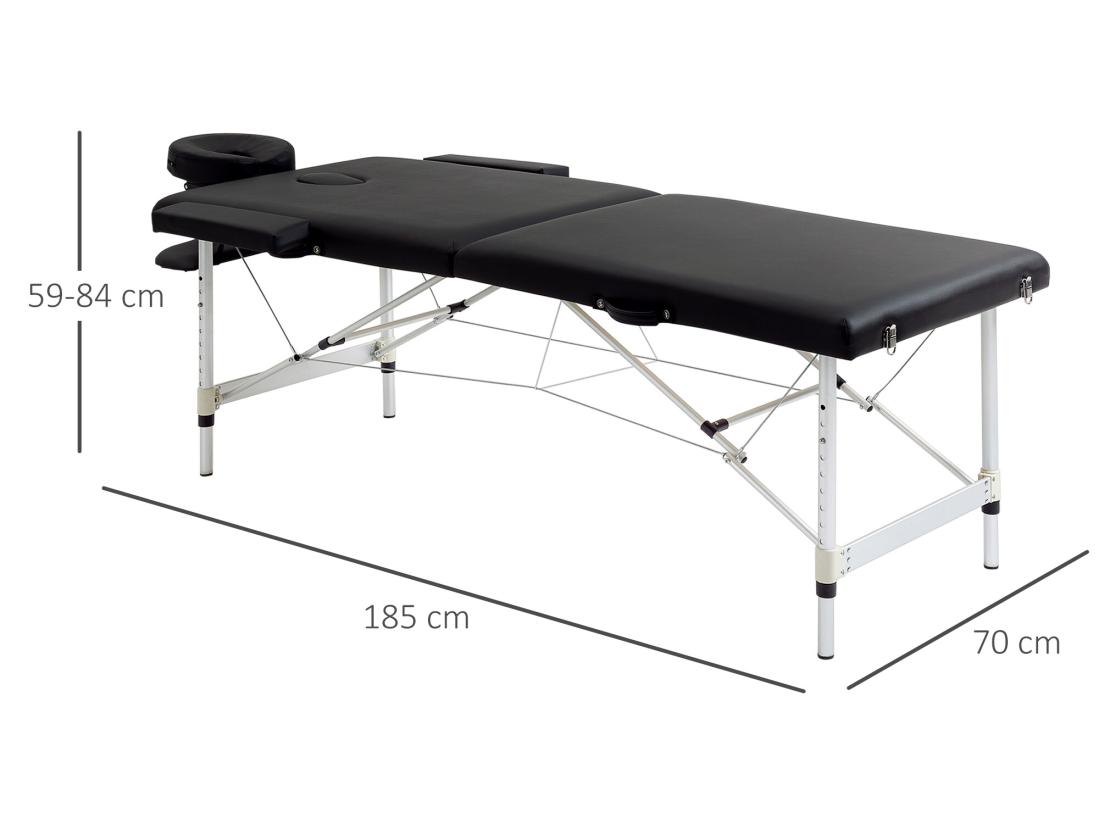 Vente Unique Table De Massage Pliable 3 Zones Hauteur Réglable Dim. 185L X 70l X 59-84H Cm Sac Transport Alu. Synthétique PVC Noir