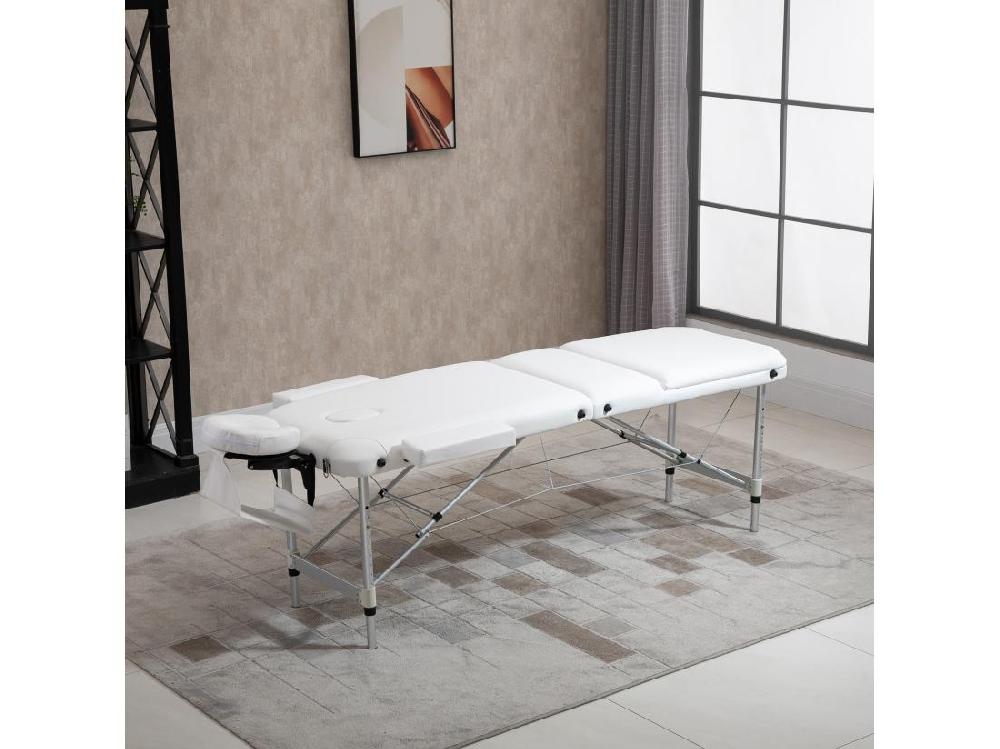 Vente Unique Table De Massage Pliable 3 Zones Hauteur Réglable Dim. 215L X 60l X 61-84H Cm Alu. Synthétique PVC Blanc