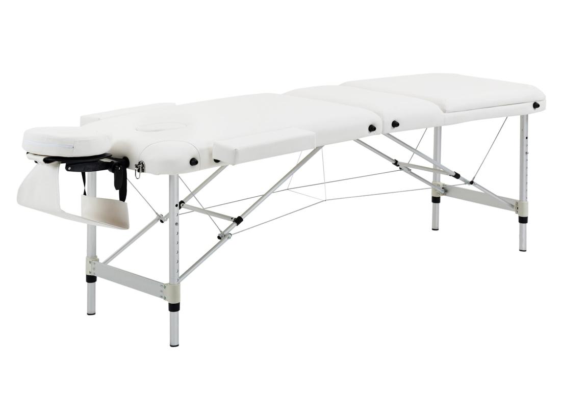 Vente Unique Table De Massage Pliable 3 Zones Hauteur Réglable Dim. 215L X 60l X 61-84H Cm Alu. Synthétique PVC Blanc