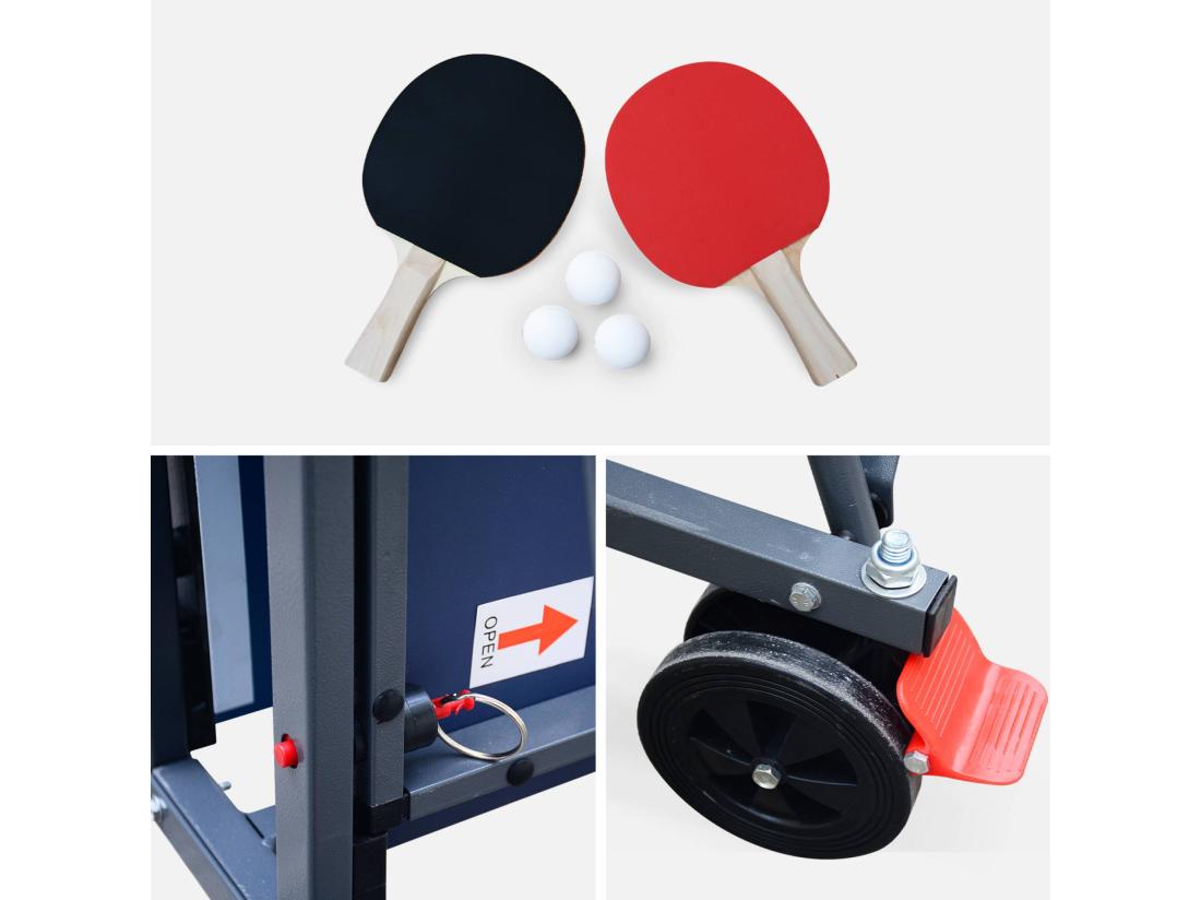 Vente Unique Table De Ping Pong INDOOR Bleue. Avec 2 Raquettes Et 3 Balles. Utilisation Intérieure + Housse En PVC