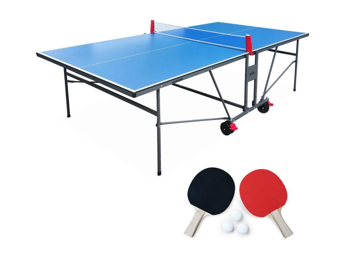 vente unique Table de ping pong INDOOR bleue - table pliable avec 2 raquettes et 3 balles. pour utilisation intérieure. sport tennis de table
