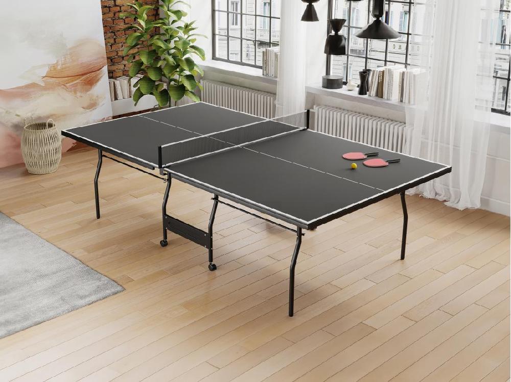 vente unique Table de ping-pong pliable à roulettes avec accessoires - Gris anthracite - L274 x P152.5 x H76 cm - GARRY