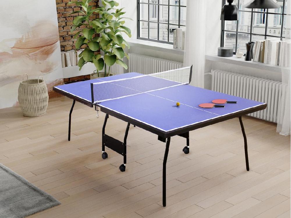 vente unique Table de ping-pong pliable à roulettes avec accessoires - Bleu - L274 x P152.5 x H76 cm - GARRY