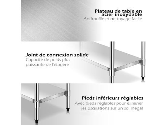 Vente Unique Table De Travail Cuisine En Acier Inoxydable 61 X 92 X 90 Cm Plan De Travail Cuisine Avec 2 Étagère Charge 250 Kg Extérieur/Intérieur Pour Cuisine Restaurant Jardin Hôtel