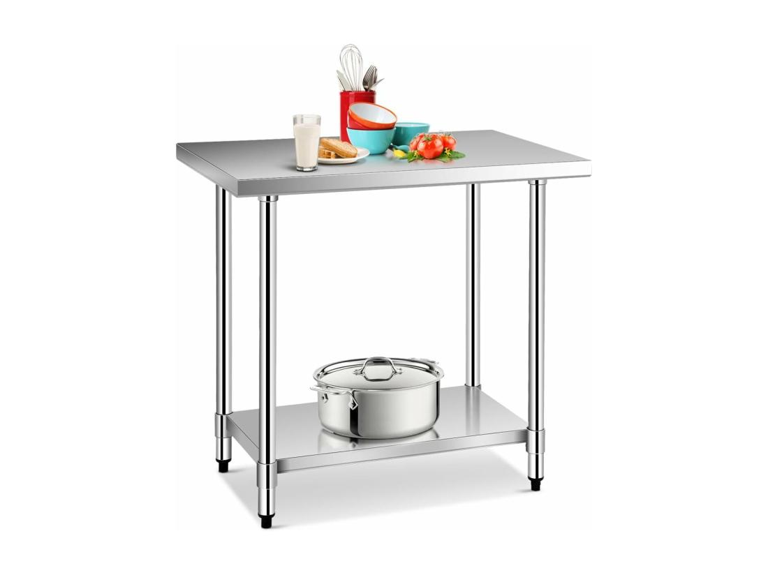vente unique Table de Travail Cuisine en Acier Inoxydable 61 x 92 x 90 cm Plan de Travail Cuisine avec 2 Étagère Charge 250 kg Extérieur/Intérieur pour Cuisine Restaurant Jardin Hôtel