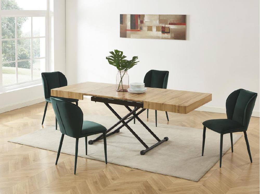 Vente Unique Table Extensible Et Relevable 2 En 1 - MDF Et Acier - Naturel Et Noir - MORIALA