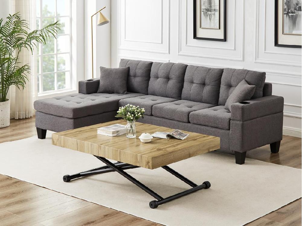 Vente Unique Table Extensible Et Relevable 2 En 1 - MDF Et Acier - Naturel Et Noir - MORIALA