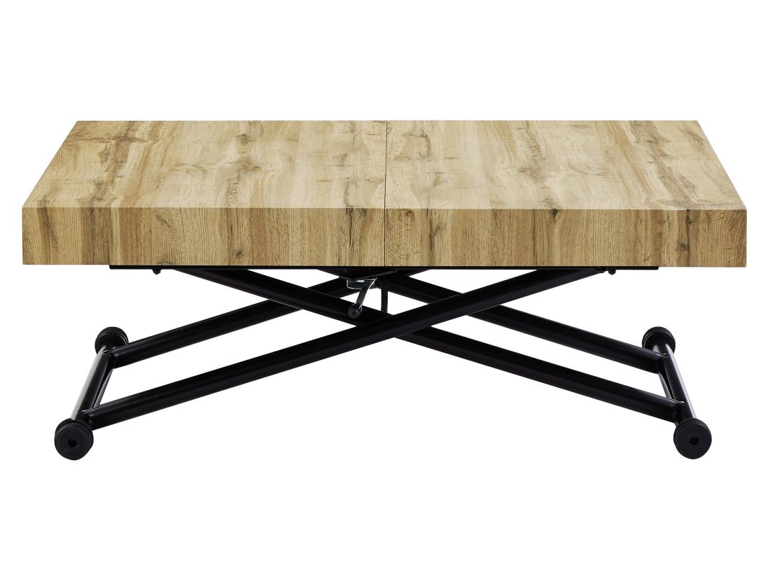 Vente Unique Table Extensible Et Relevable 2 En 1 - MDF Et Acier - Naturel Et Noir - MORIALA