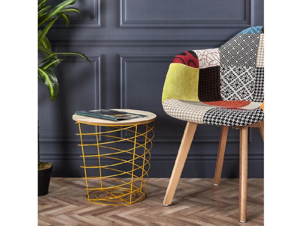 Vente Unique Table Filaire Bois Et Metal Cyclone Jaune
