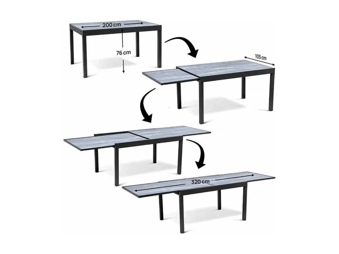 Vente Unique Table Jardin En Aluminium Extensible "Lagos" - 200/320 X 105 X 76 Cm - Gris