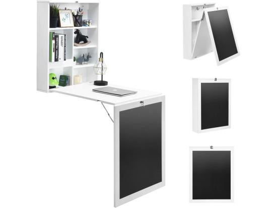 Vente Unique Table Murale Rabattable Pliable Avec Etagère Intégrée Et Tableau Noir En Mdf 75 X 15 8 X 60 1cm