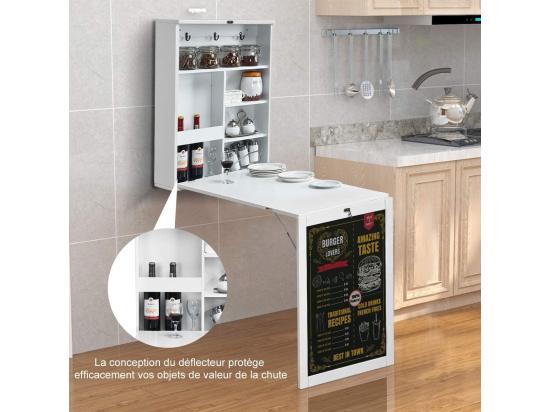 Vente Unique Table Murale Rabattable Pliable Avec Etagère Intégrée Et Tableau Noir En Mdf 75 X 15 8 X 60 1cm