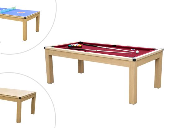 Vente Unique Table Transformable - Billard & Ping-pong BALTHAZAR - 213*112*81.5cm - Rouge