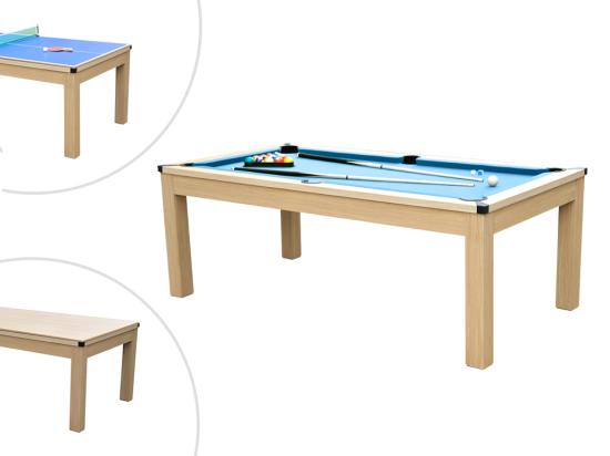 Vente Unique Table Transformable - Billard & Ping-pong BALTHAZAR - 213*112*81.5cm - Bleu