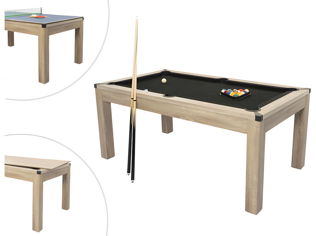 Vente Unique Table Transformable Billard & Ping-pong - Coloris Naturel Clair - L182 X L102 X H80 Cm - HENK
