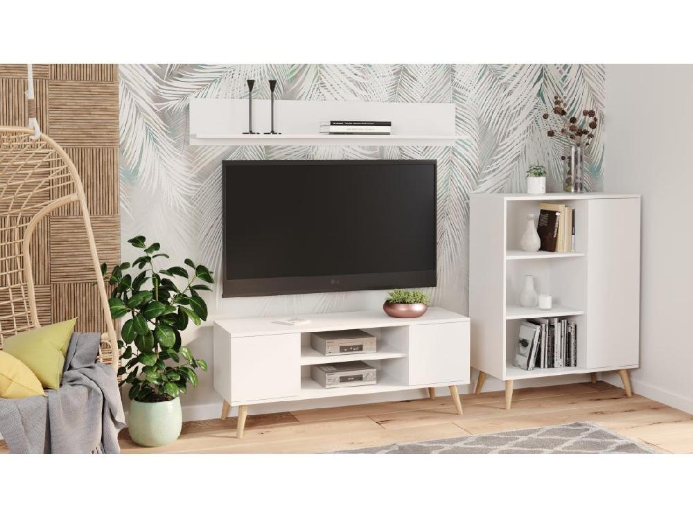 Vente Unique Table TV FOCUS 135 Cm Blanche Style Scandinave