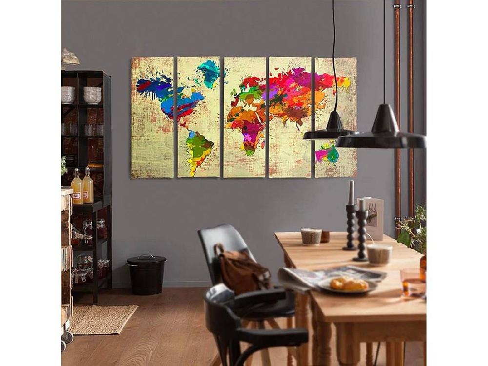 Vente Unique Tableau Couleur Carte Du Monde 2 - 200 X 100 Cm