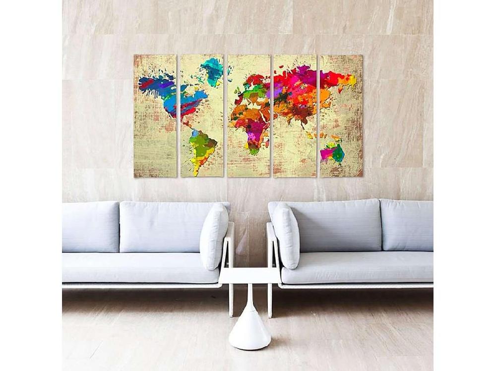 vente unique Tableau couleur carte du monde 2 - 200 x 100 cm