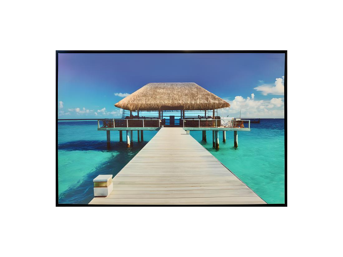 vente unique Tableau imprimé maison sur pilotis et cadre bois noir 60x90 cm - BORA