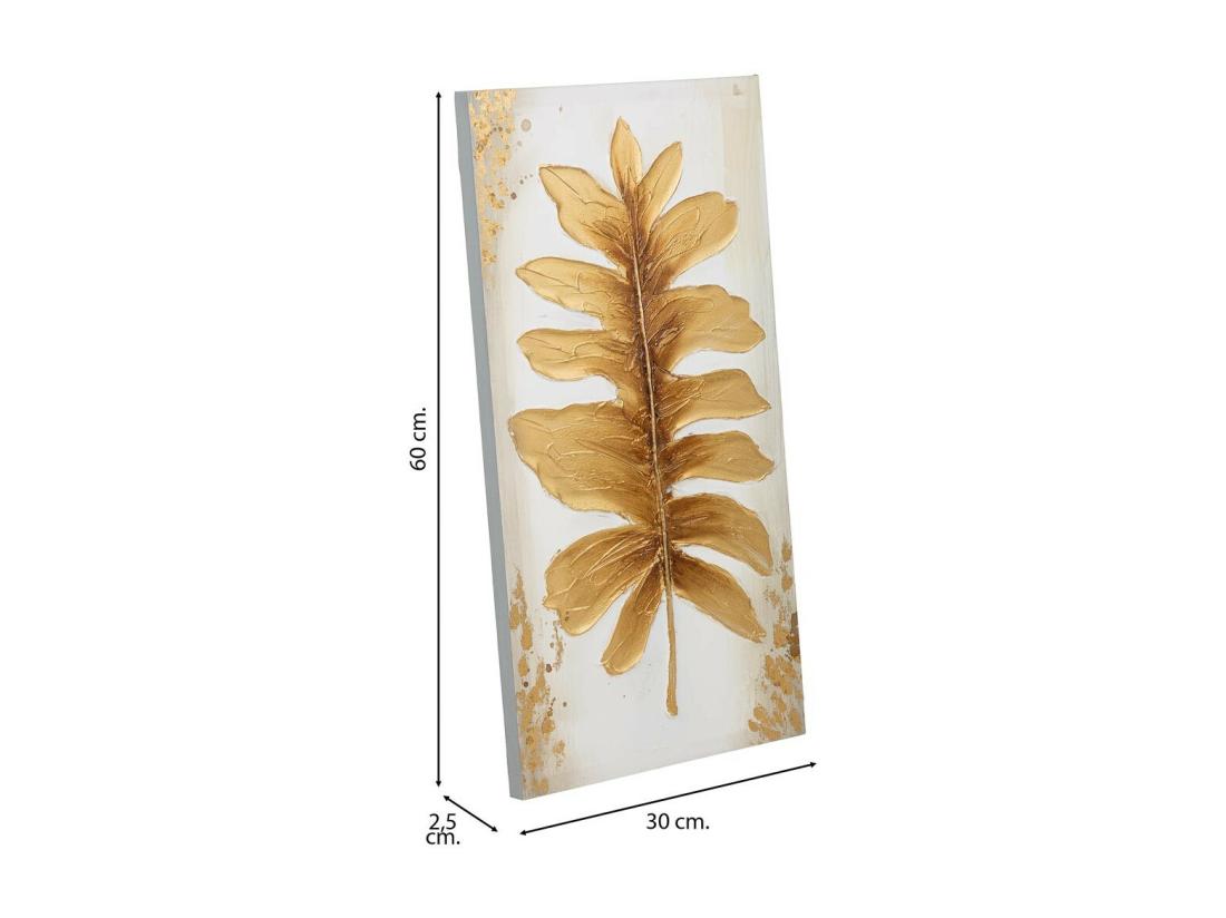 Vente Unique Tableau Peint à La Main Avec Relief Or 30x60x2.5h