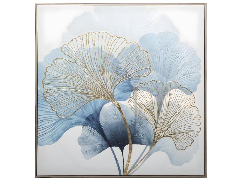 Vente Unique Tableau Toile Murale Encadrée Imprimée Ginko Avec Relief 58 X 58 Cm