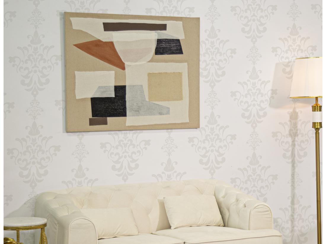 Vente Unique Tableau Toile Sur Bois - Design Abstrait Avec Applications - Modèle Redy -A- 80x2 8x100 Cm - Décoration Murale Moderne