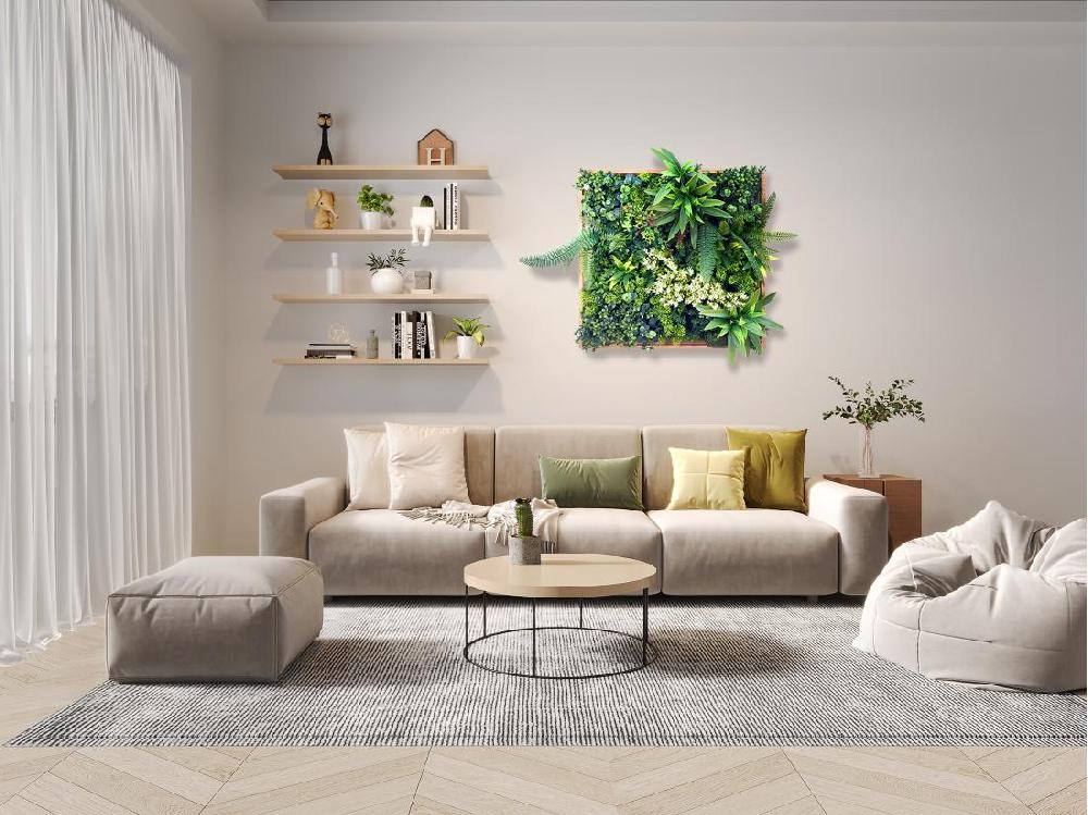 vente unique Tableau végétal synthétique 55 x 55 cm- Cadre naturel feuillage vert - LOVARK