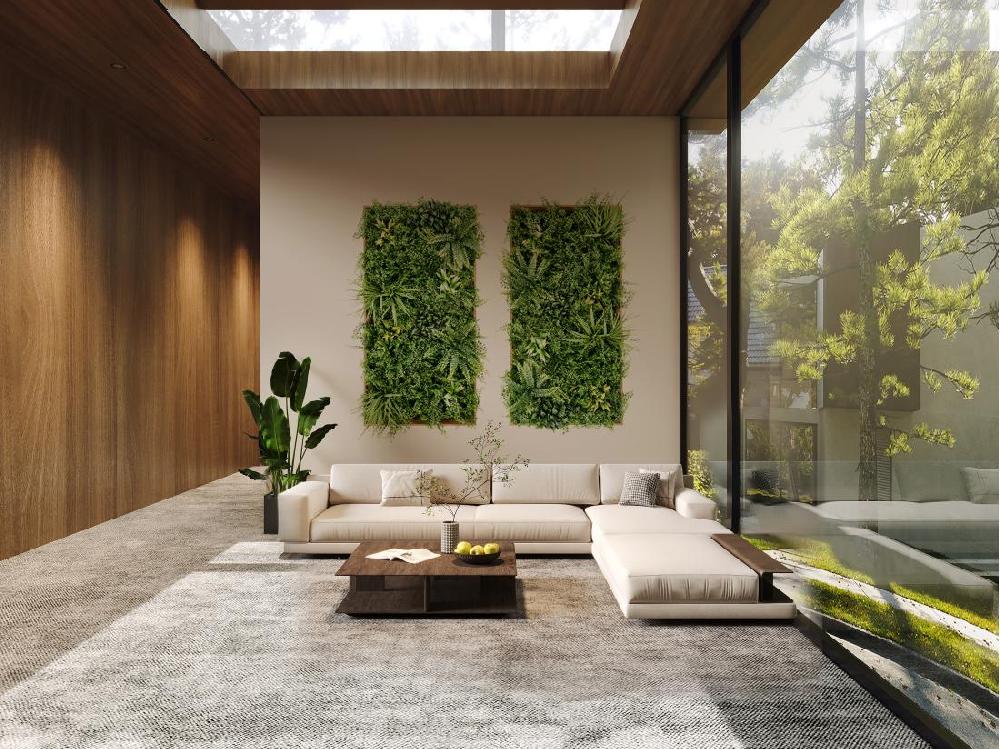 vente unique Tableau végétal synthétique H. 106 x L. 55 cm- Cadre naturel feuillage vert - TERAKLA