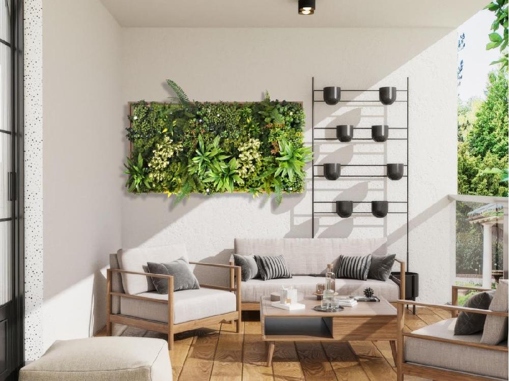 vente unique Tableau végétal synthétique H. 55 x L. 106 cm- Cadre naturel feuillage vert - WOODIL