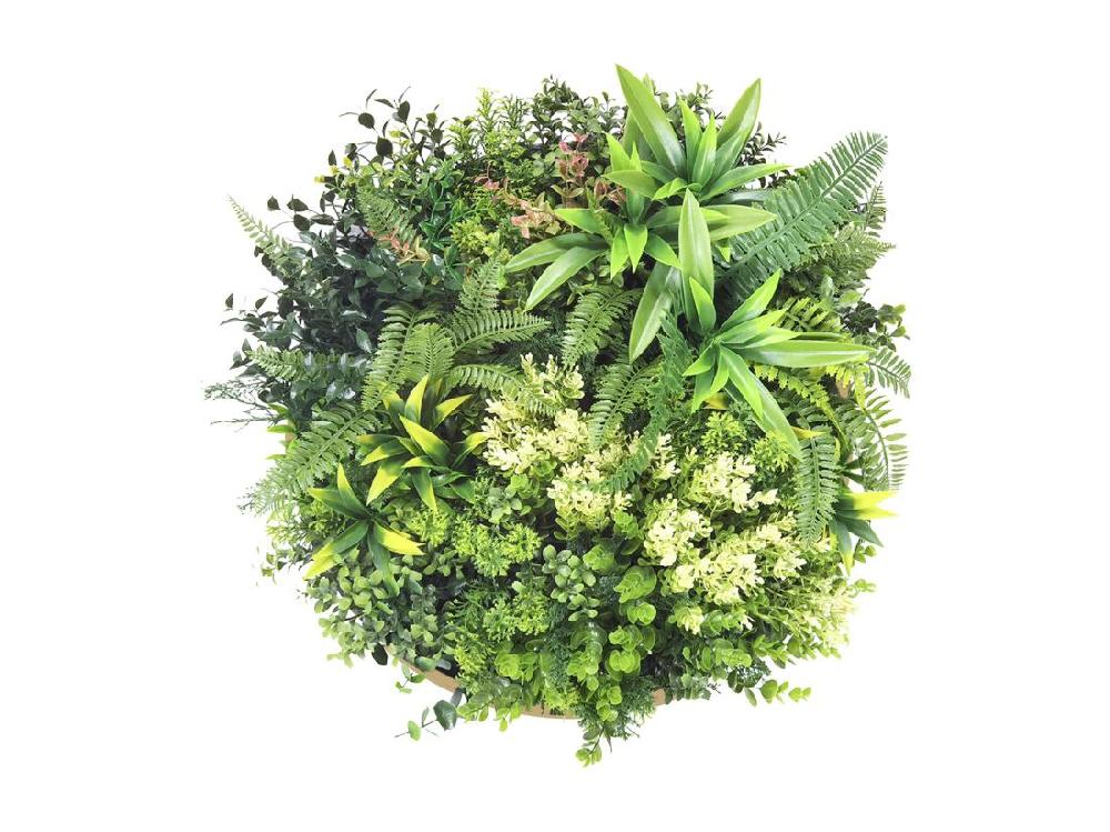 Vente Unique Tableau Végétal Synthétique Rond - D.50cm - Cadre Naturel Feuillage Vert - BOISI