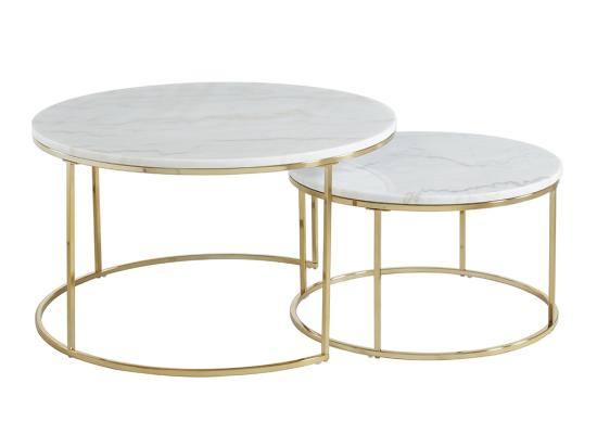 Vente Unique Tables Basses Gigognes ANGELA - Marbre Blanc Et Métal Doré De Pascal MORABITO
