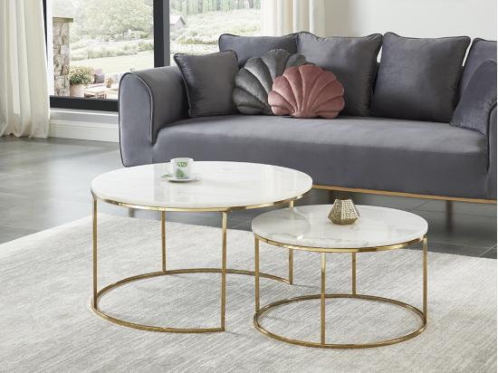 vente unique Tables basses gigognes ANGELA - Marbre blanc et métal doré de Pascal MORABITO