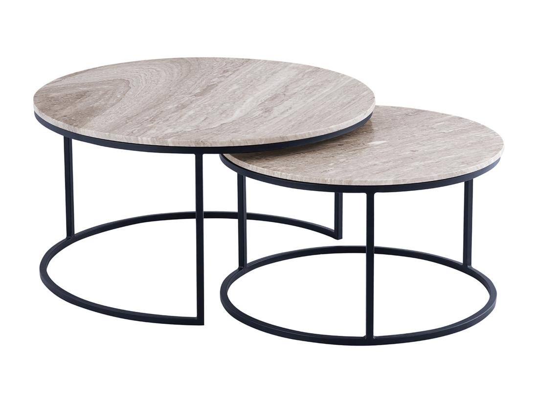 Vente Unique Tables Basses Gigognes En Marbre Et Métal - Beige Et Noir - MABELA