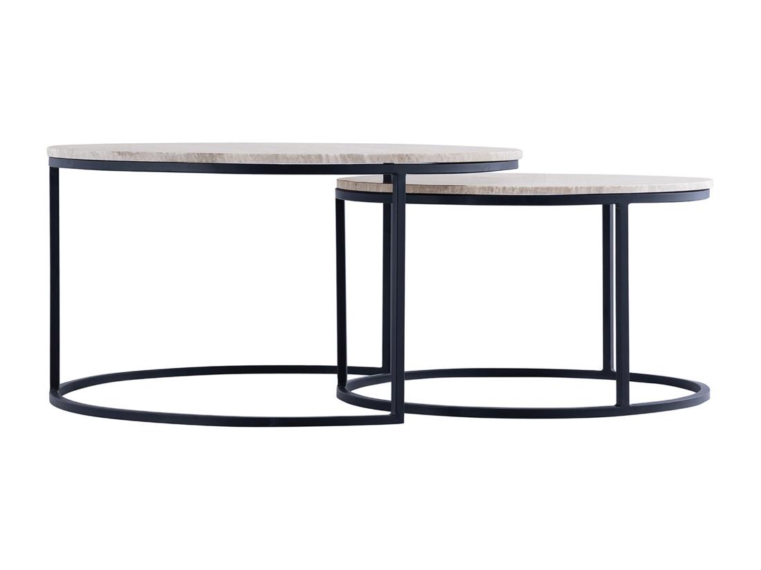 Vente Unique Tables Basses Gigognes En Marbre Et Métal - Beige Et Noir - MABELA