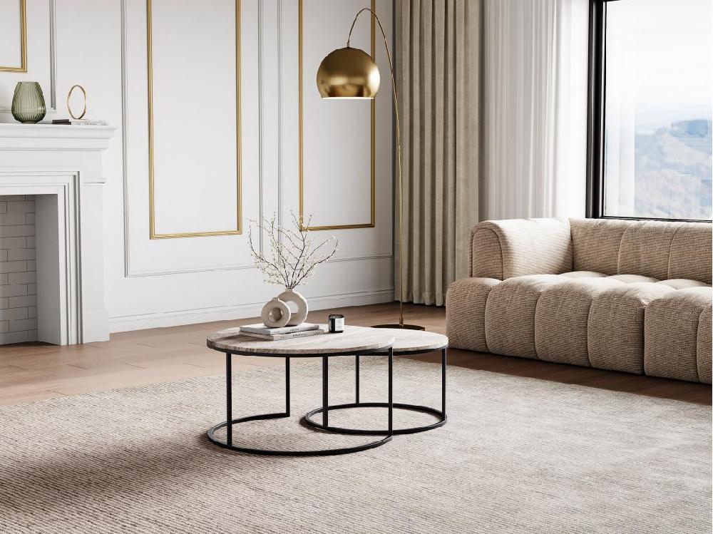 vente unique Tables basses gigognes en marbre et métal - Beige et Noir - MABELA