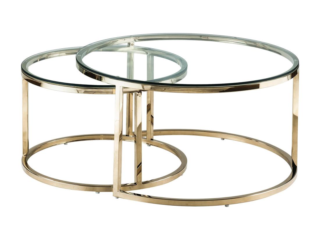 Vente Unique Tables Basses Gigognes En Verre Trempé Et Acier Inoxydable - Doré - MAEVANE II De Pascal MORABITO