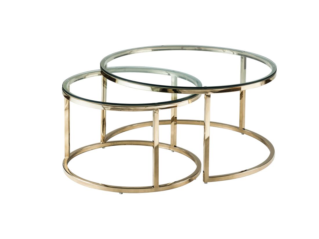 Vente Unique Tables Basses Gigognes En Verre Trempé Et Acier Inoxydable - Doré - MAEVANE II De Pascal MORABITO