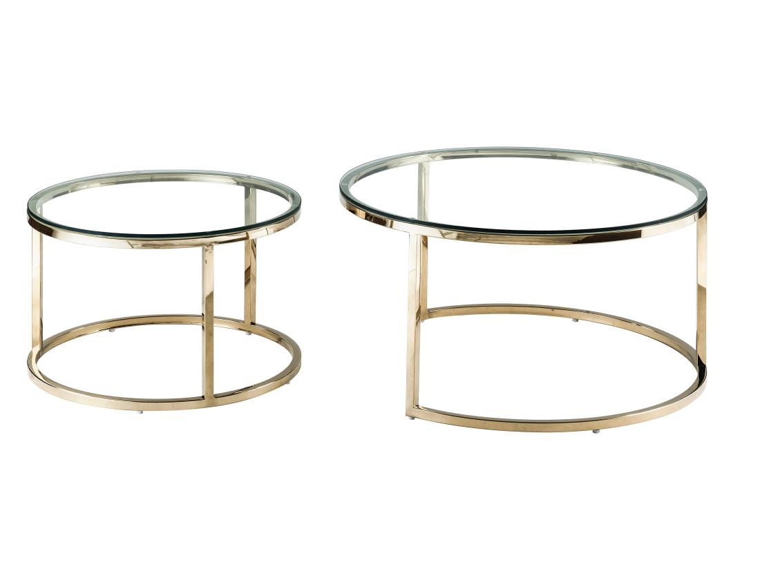 Vente Unique Tables Basses Gigognes En Verre Trempé Et Acier Inoxydable - Doré - MAEVANE II De Pascal MORABITO