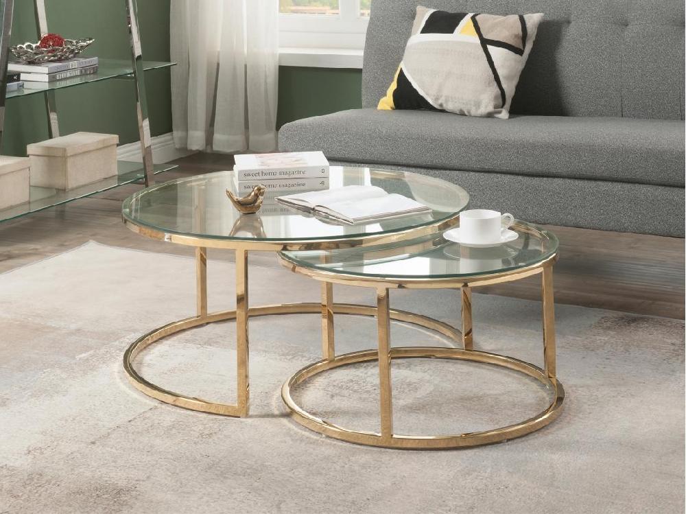 vente unique Tables basses gigognes en verre trempé et acier inoxydable - Doré - MAEVANE II de Pascal MORABITO