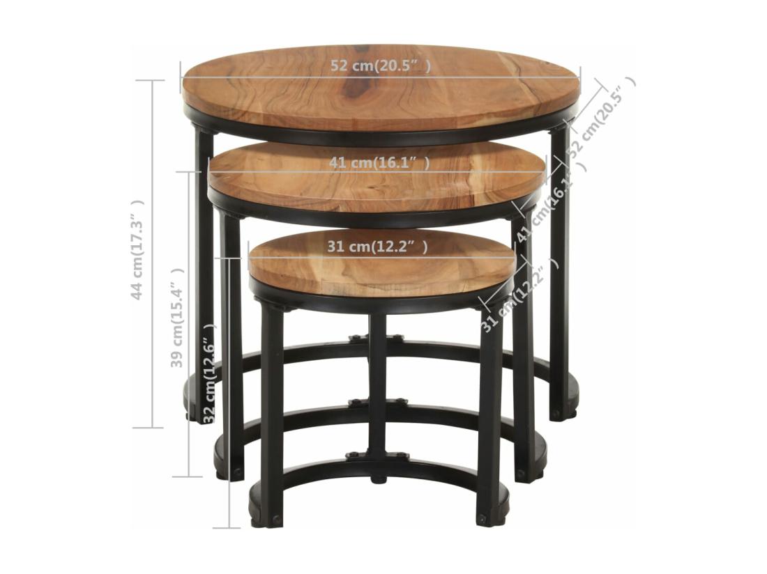 Vente Unique Tables D'appoint 3 Pièces Bois D'acacia Solide