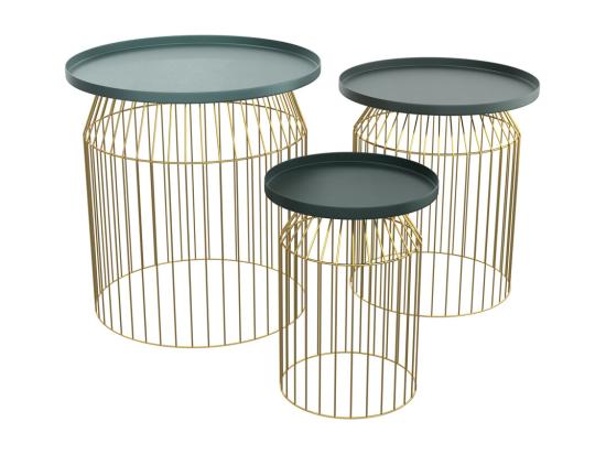 vente unique Tables d'appoints rondes en métal bleu gris et laiton (lot de 3) - Palombe