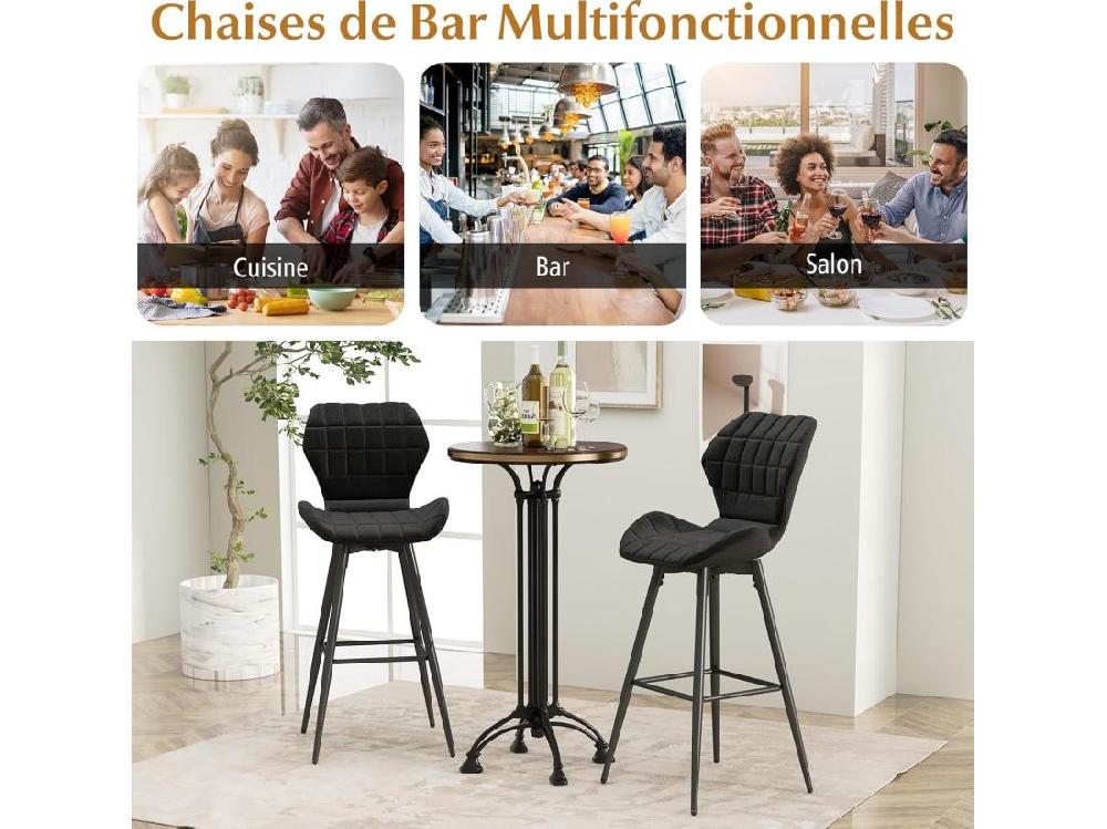 Vente Unique Tabouret De Bar Chaise De Bar Lot De 2 Hauteur D'assise 71 5 Cm Dossier Incurvé