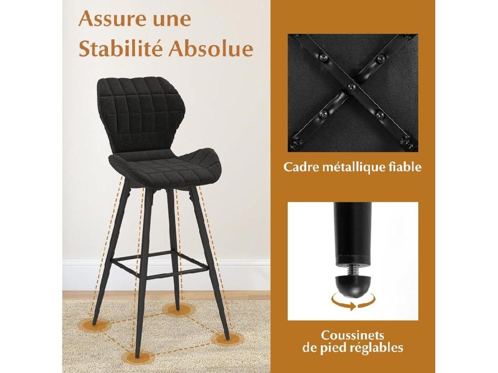 vente unique Tabouret de bar chaise de bar lot de 2 hauteur d'assise 71 5 cm dossier incurvé