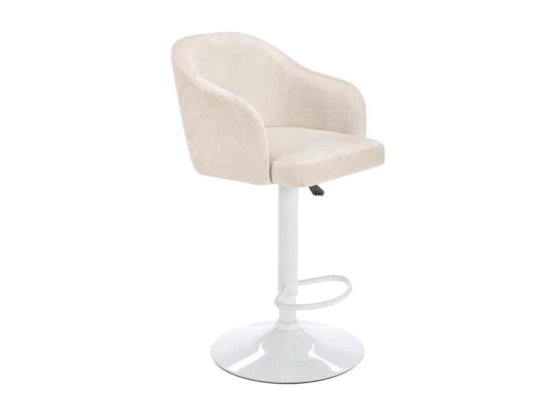 Vente Unique Tabouret De Bar En Tissu Et Métal - Hauteur Réglable - Crème Et Blanc - CARSTEN