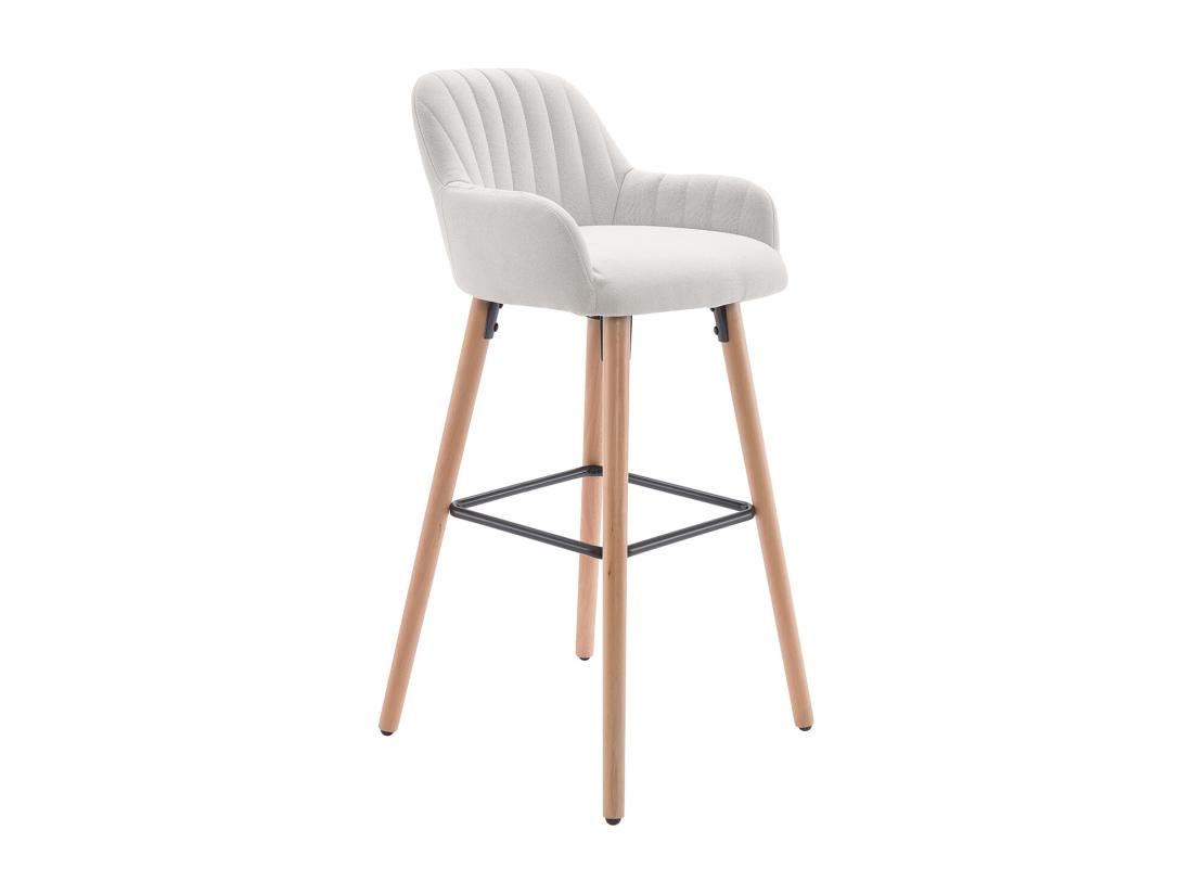 Vente Unique Tabouret De Bar En Tissu Et Pieds Bois De Hêtre - Crème - ELEANA