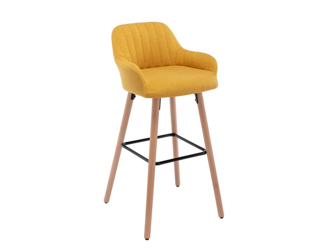 Vente Unique Tabouret De Bar En Tissu Et Pieds Bois De Hêtre - Jaune - ELEANA