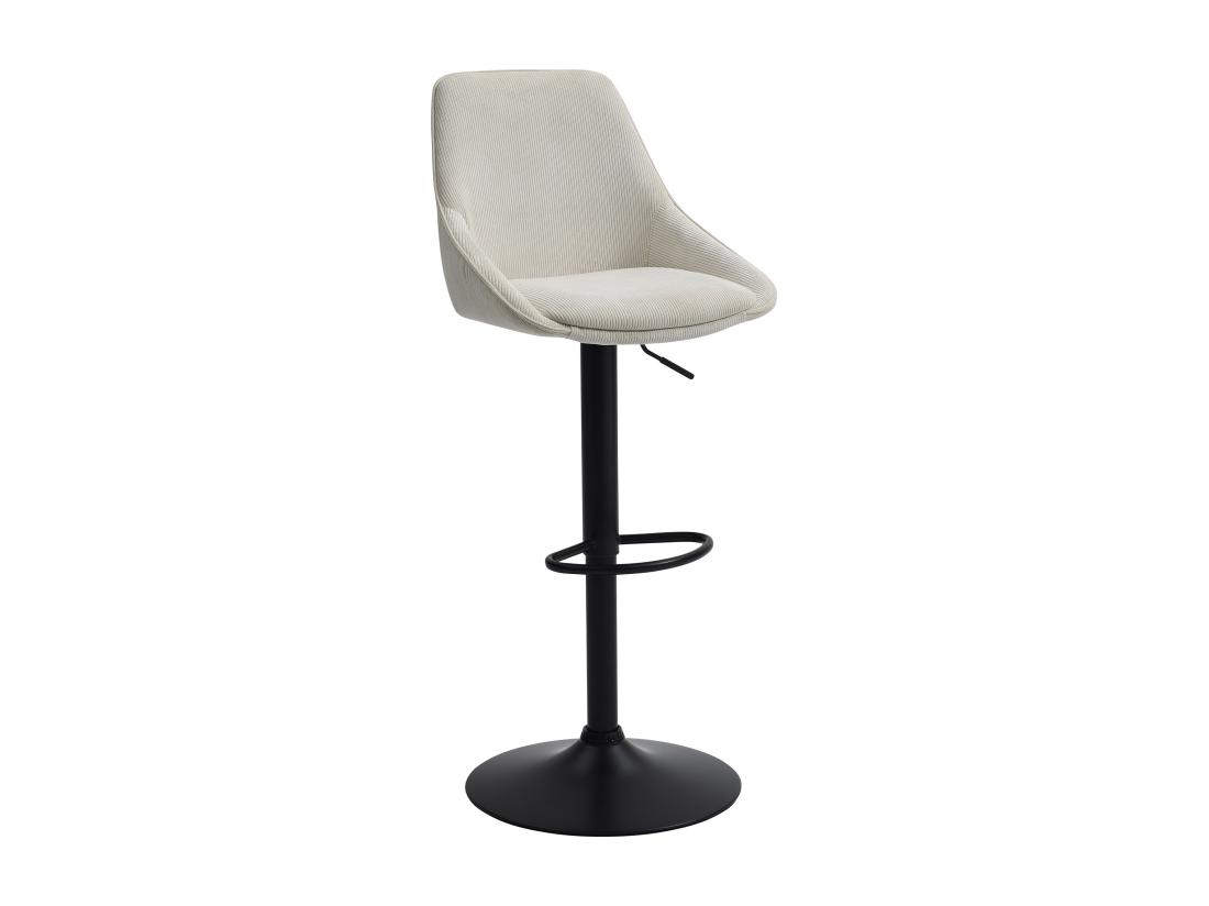 Vente Unique Tabouret De Bar En Velours Côtelé Et Métal Noir - Hauteur Réglable - Crème - MASURIE
