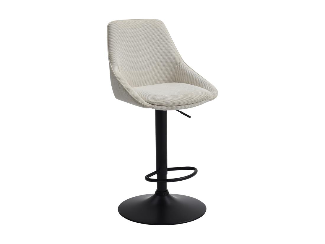 Vente Unique Tabouret De Bar En Velours Côtelé Et Métal Noir - Hauteur Réglable - Crème - MASURIE