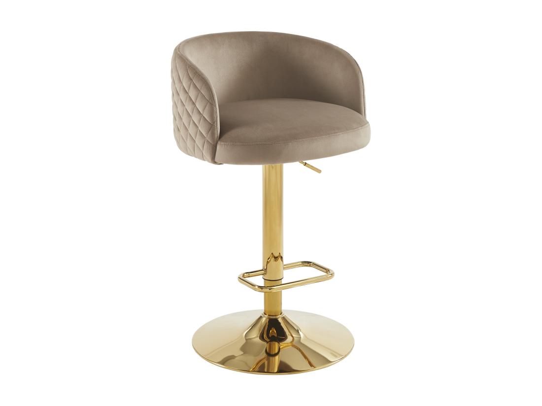 Vente Unique Tabouret De Bar En Velours Et Métal Doré - Hauteur Réglable - Beige - PERLANITA De Pascal Morabito