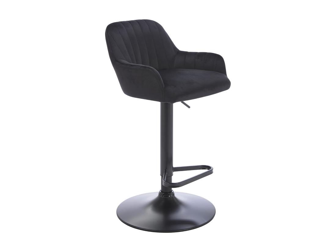 Vente Unique Tabouret De Bar En Velours Et Métal - Hauteur Réglable - Noir - ELEANA